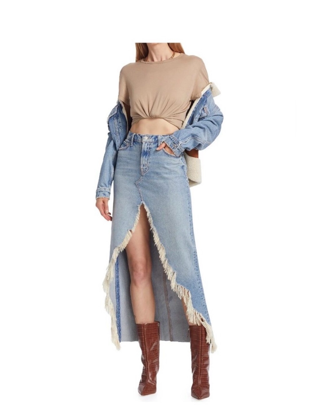 Mother Skirt Womens Size 26 Superior Light Wash Hi-Low Raw Hem Maxi Boho
